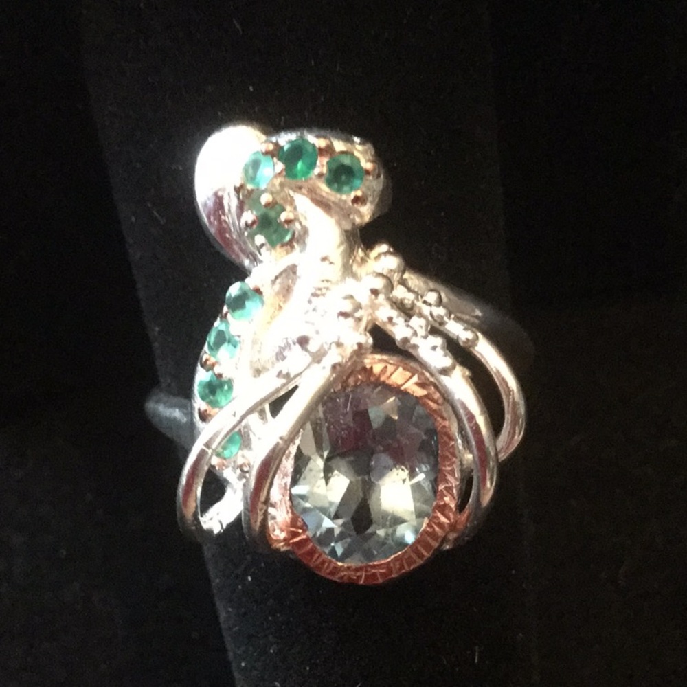 One of a kind Genuine Blue Topaz & Onyx Ring